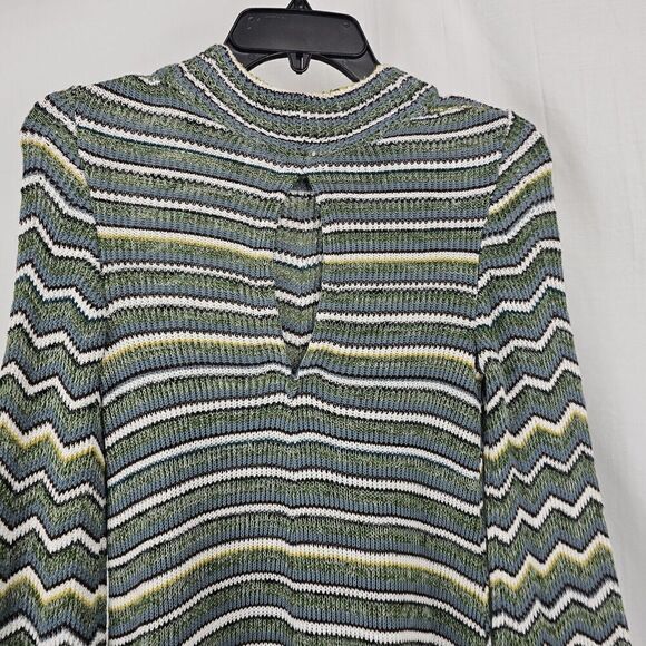 Free People Tunic Sweater Dress Zig-Zag Knit Bell Sleeves Green Blue Size XS - Picture 9 of 9